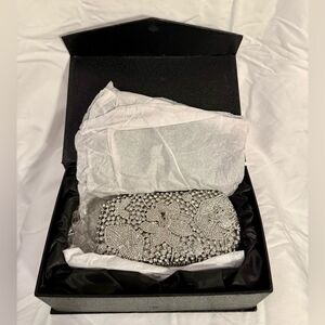 NWOT Unbranded Crystal Evening Clutch w/ Floral Motifs, Comes w/ Box